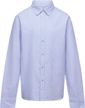 Printed Cotton Shirt Tops Shirts Long-sleeved Shirts Blue Mango