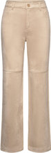 Suede Trousers With Seam Detail Bottoms Trousers Straight Leg Beige Mango