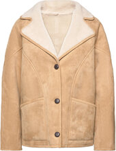 Shearling-Lined Coat With Buttons Läderjacka Skinnjacka Beige Mango