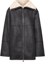 Shearling-Lined Coat With Zip Läderjacka Skinnjacka Black Mango