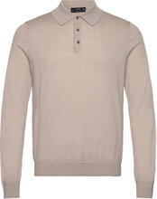 100% Merino Wool Long- Sleeved Polo Shirt Tops Knitwear Long Sleeve Knitted Polos Grey Mango