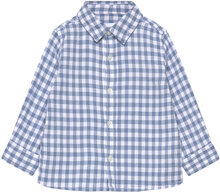 Gingham Check Cotton Shirt Tops Shirts Long-sleeved Shirts Blue Mango