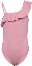 Asymmetric Ruffle Swimsuit Badedragt Badetøj Pink Mango