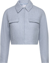 Cropped Tweed Jacket With Pockets Outerwear Jackets Light-summer Jacket Blue Mango