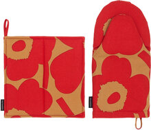 P.unikko Kitchen Textile Set Home Textiles Kitchen Textiles Oven Mitts & Gloves Red Marimekko Home