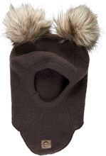 Wool Fullface W. Pom Pom Accessories Headwear Balaclava Brown Mikk-line