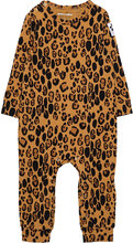 Basic Leopard Jumpsuit Baby Langermet Bodysuit Beige Mini Rodini*Betinget Tilbud