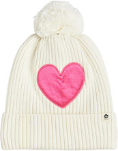 Hearts Knitted Pompom Hat Accessories Headwear Hats Winter Hats Cream Mini Rodini