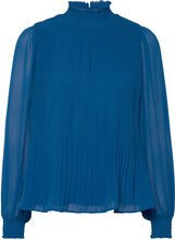 Msmia High Neck Smock Blouse Tops Blouses Long-sleeved Blue Minus