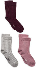 Wool Socks - Rib 3-Pack Sockor Strumpor Pink Minymo