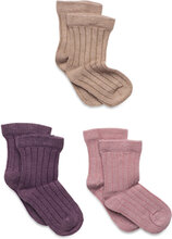 Wool Socks - Rib 3-Pack Sockor Strumpor Multi/patterned Minymo