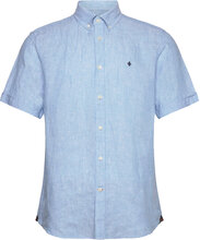 Douglas Bd Linen Shirt Ss Designers Shirts Short-sleeved Blue Morris