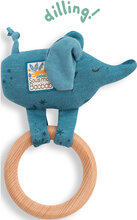 Wooden Elephant Ring Rattle Sous Mon Baobab Toys Baby Toys Rattles Blue Moulin Roty