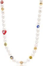Men's Smiley Face Pearl Choker With Assorted Beads Halsband Smycken White Nialaya