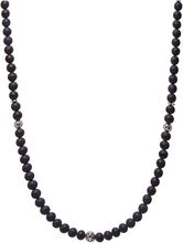 Beaded Necklace With Matte Onyx And Silver Halsband Smycken Black Nialaya