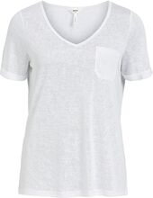 Objtessi Slub S/S V-Neck T-shirts & Tops Short-sleeved Hvit Object*Betinget Tilbud
