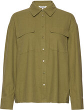 Onlcaro L/S Ovs Linen Bl Shirt Cc Pnt Langermet Skjorte Grønn ONLY*Betinget Tilbud