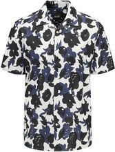 Onstrev Reg Ctn Lin Aop Ss Shirt Noos Tops Shirts Short-sleeved Navy ONLY & SONS
