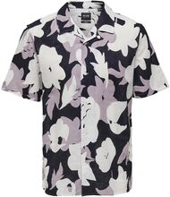 Onstrev Reg Ctn Lin Aop Ss Shirt Noos Tops Shirts Short-sleeved Purple ONLY & SONS