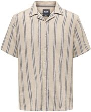 Onstrev Life Reg Struc Stripe Ss Shirt Tops Shirts Short-sleeved Beige ONLY & SONS