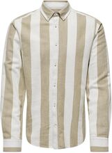 Onsarlo Slim Ls Stripe Hrb Linen Shirt Tops Shirts Casual Beige ONLY & SONS
