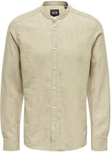 Onsarlo Slim Ls Mao Hrb Linen Shirt Tops Shirts Casual Green ONLY & SONS