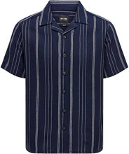 Onstrev Life Reg Ss Struc Stripe Shirt Tops Shirts Short-sleeved Navy ONLY & SONS