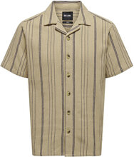 Onstrev Life Reg Ss Struc Stripe Shirt Tops Shirts Short-sleeved Khaki Green ONLY & SONS