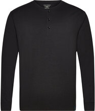 Lounge Henley Cotton Bamboo Tops T-shirts Long-sleeved Black Panos Emporio