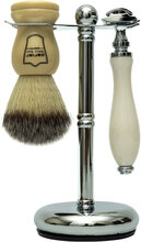 3 Piece Ivory Brush-111W-Chrome Stand Beauty Men Shaving Products Razors Multi/patterned Parker