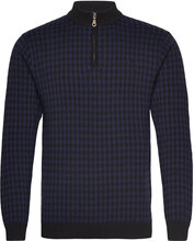 Mini Harlequin Zip Pullover | Knitted Cotton | Navy Knitwear Half Zip Pullover Marineblå Percival*Betinget Tilbud