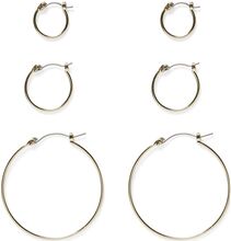 Pcbelinda 3-Pack Creol Set Basic Flow Accessories Jewellery Earrings Hoops Gold Pieces