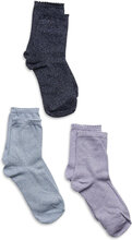 Pcsebby Glitter Long 3-Pack Socks Lingerie Socks Regular Socks Blå Pieces*Betinget Tilbud