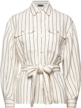 Belted Striped Linen Utility Shirt Tops Shirts Long-sleeved Cream Polo Ralph Lauren