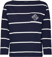 Monogram-Logo Striped Jersey Tee Tops T-shirts & Tops Long-sleeved Navy Polo Ralph Lauren