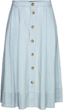 Button-Front Chambray Skirt Knælang Nederdel Blue Polo Ralph Lauren