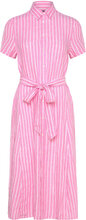 Belted Striped Linen Shirtdress Knælang Kjole Pink Polo Ralph Lauren