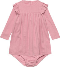 Ruffled Pointelle Cotton Dress & Bloomer Dresses & Skirts Dresses Baby Dresses Long-sleeved Baby Dresses Pink Ralph Lauren Baby