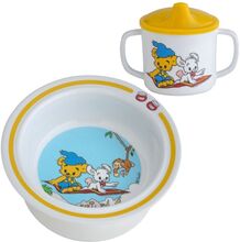 Bamse, Bowl And Cup, White/Blue Home Meal Time Dinner Sets Yellow Rätt Start