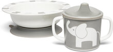 Elephant, Bowl And Cup, Grey Home Meal Time Dinner Sets Multi/mønstret Rätt Start*Betinget Tilbud