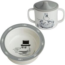 Moomin, Bowl And Cup, Blue Home Meal Time Dinner Sets Grey Rätt Start