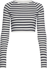 Striped Knit Cropped Top Tops Crop Tops Long-sleeved Crop Tops Blue REMAIN Birger Christensen