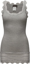 Silk Top W/ Lace Tops T-shirts & Tops Sleeveless Grey Rosemunde
