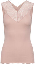 Silk Top Regular W/ Lace T-shirts & Tops Sleeveless Rosa Rosemunde*Betinget Tilbud