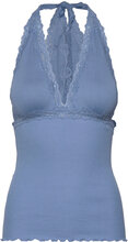Silk Halter Neck W/ Lace Tops T-shirts & Tops Sleeveless Blue Rosemunde