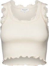 Silk Cropped Top W/ Lace Tops T-shirts & Tops Sleeveless White Rosemunde