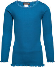 Silk T-Shirt W/ Lace T-shirts Long-sleeved T-shirts Blå Rosemunde Kids*Betinget Tilbud