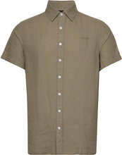 Linen Shirt Short Sleeve Tops Shirts Short-sleeved Khaki Green Sebago