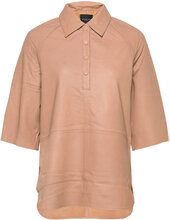 Slfannabella 3/4 Leather Shirt Tops Shirts Short-sleeved Beige Selected Femme