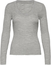Slfcosta New Ls Knit Deep U-Neck Pullover Grå Selected Femme*Betinget Tilbud
